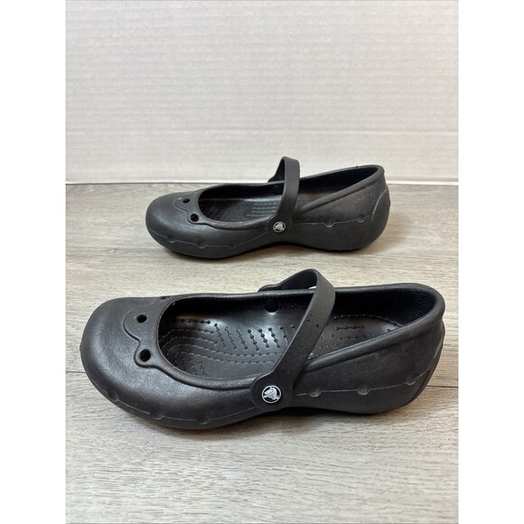 Crocs Mary Jane Flats Womens Size 5 Juniors 3 Slip Resistant Casual Black - Picture 4 of 10